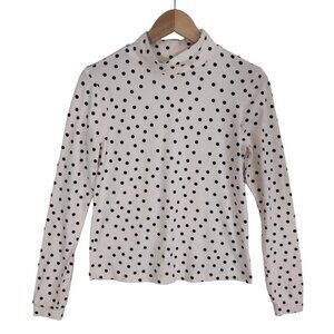 Maeve‎ Anthropologie Mock Neck Top Womens S White Black Polka Dot Long Sleeve